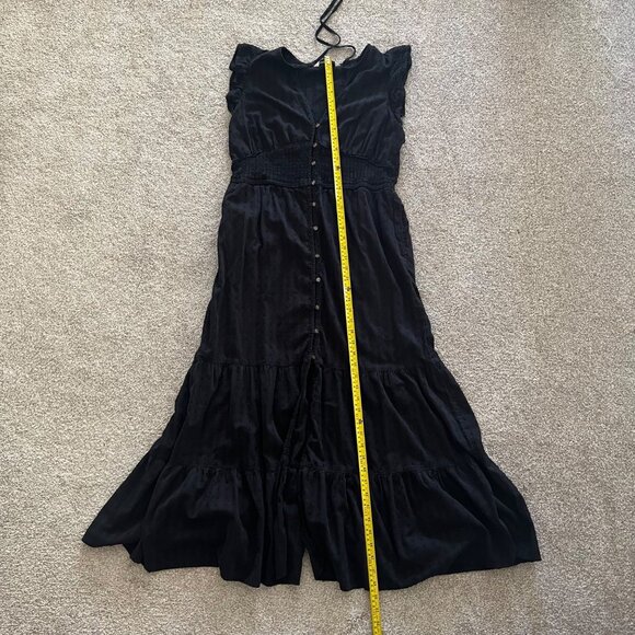 SOLDBlack Milkmaid Ruffle Dress Full Length Buttons Embroidered Polka Dots - Picture 8 of 10